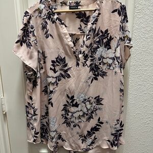 Torrid Floral Blouse - Light Pink and Dark Purple